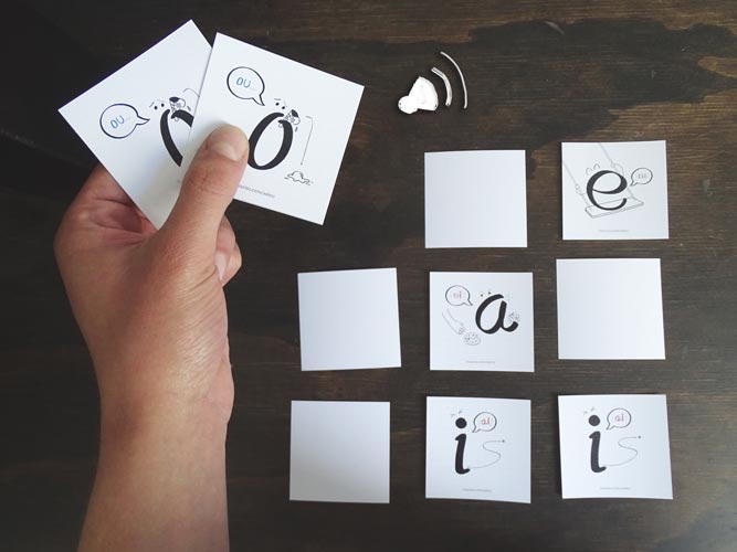 An ESL sounds memory game to practice English vowel names for spanish-speaking kids. By kids activities designer Rodrigo Macias