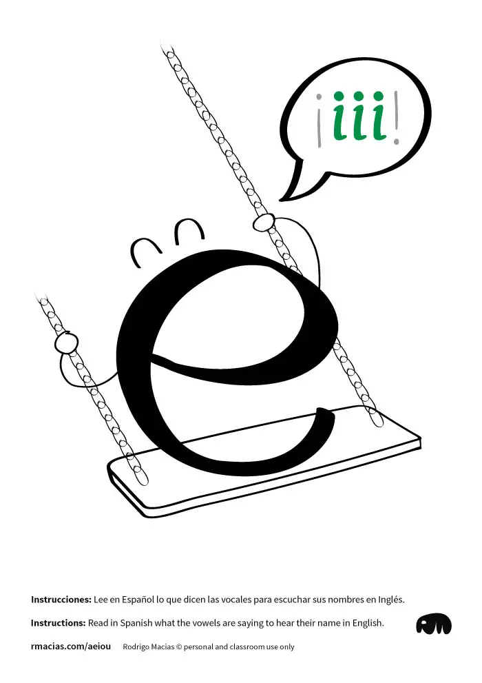 Letter E - Funny vowels illustrations for teaching in a humorous way English vowels names to Spanish-speakers, using expressions that are already familiar to Spanish-speaking students