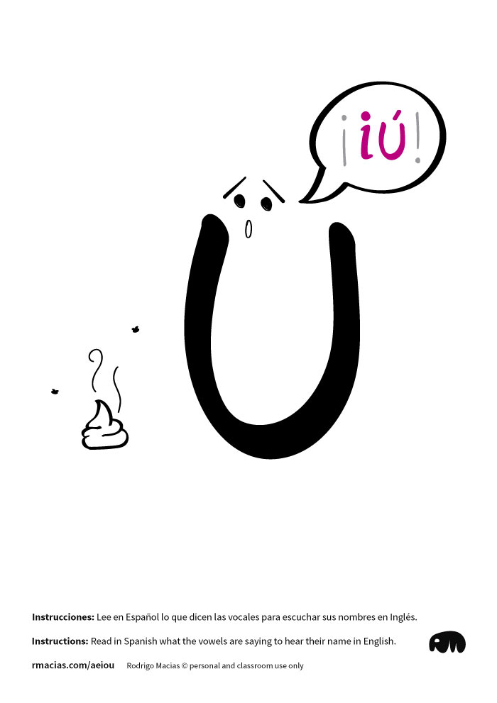 Letter U - Funny vowels illustrations for teaching in a humorous way English vowels names to Spanish-speakers, using expressions that are already familiar to Spanish-speaking students.