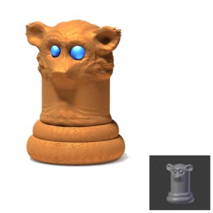 Bronze animal pawn chesspiece with a monkey design by Rodrigo Macias for a free printable chess for kids