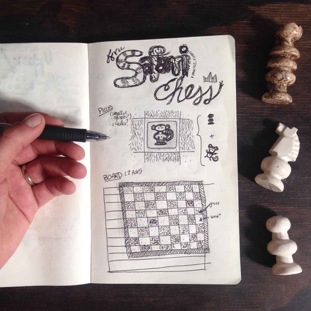 Concept idea sketching by Rodrigo Macias for a free printable chess for kids