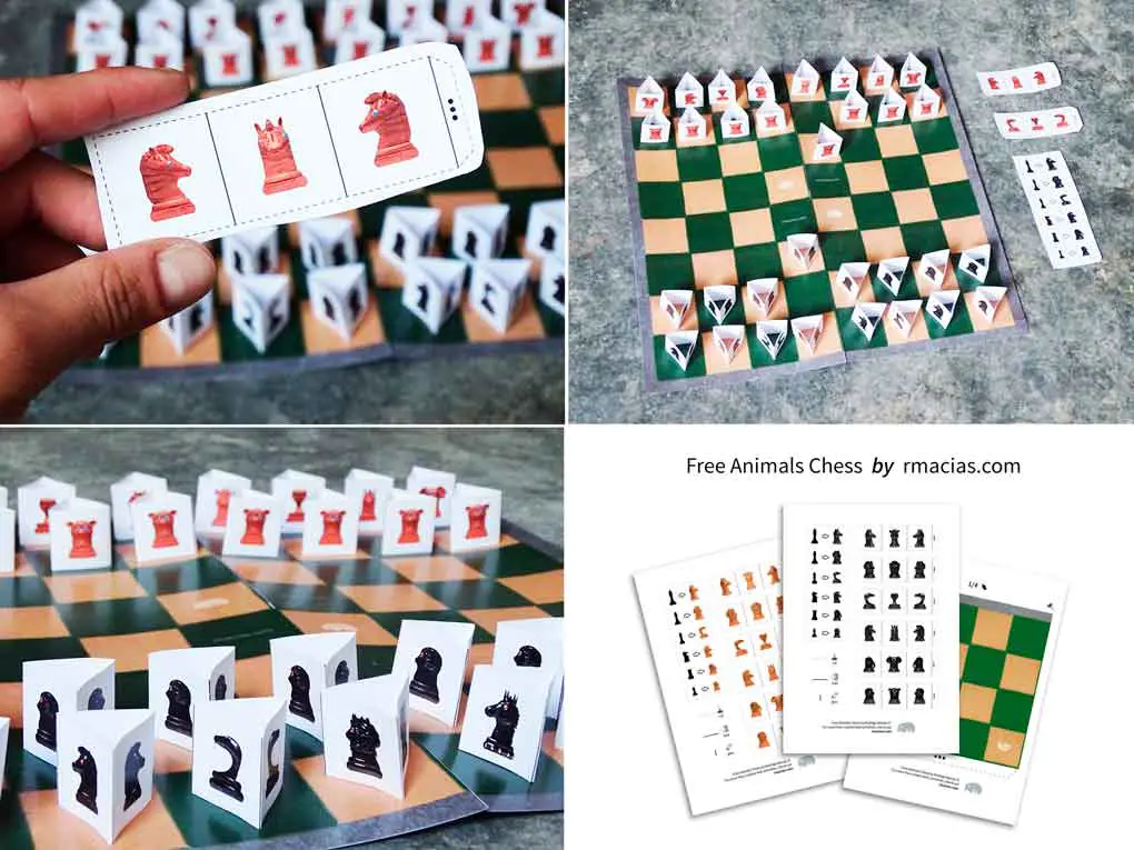 Free printable boardgame: Animals Chess for Kids by Kids activities designer Rodrigo Macias