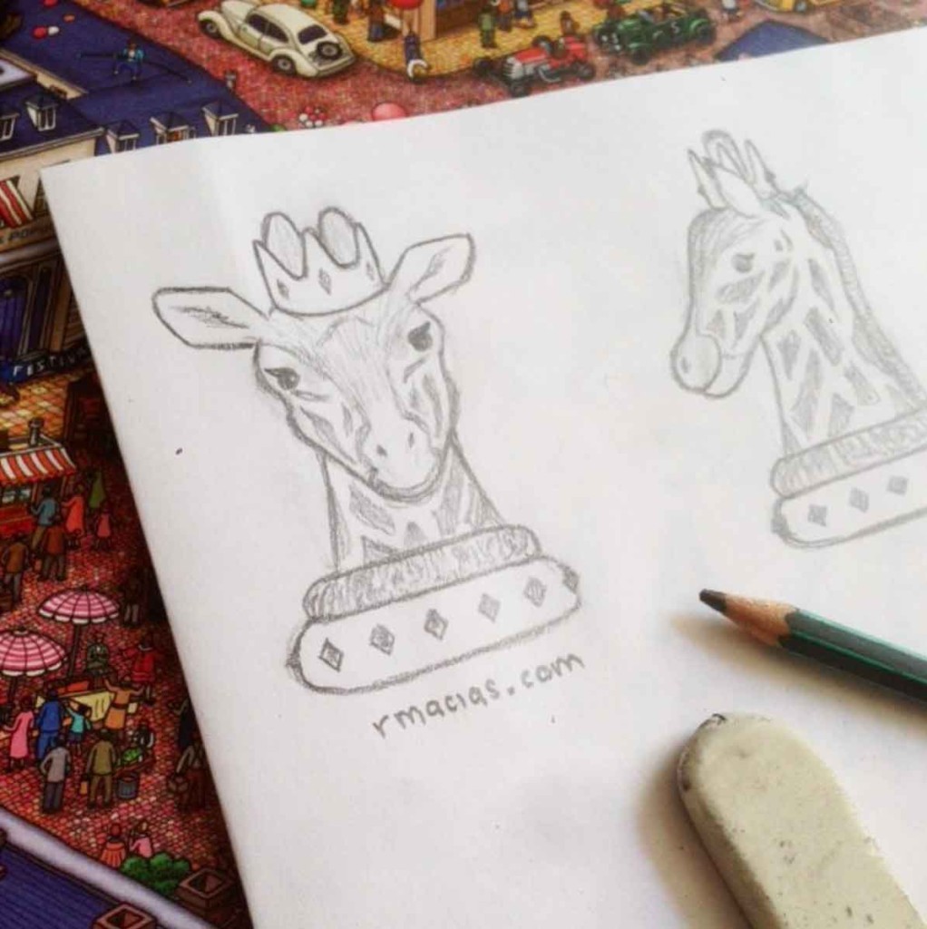 3D sketch for a Giraffe Queen chesspiece by Rodrigo Macias for a free printable chess for kids