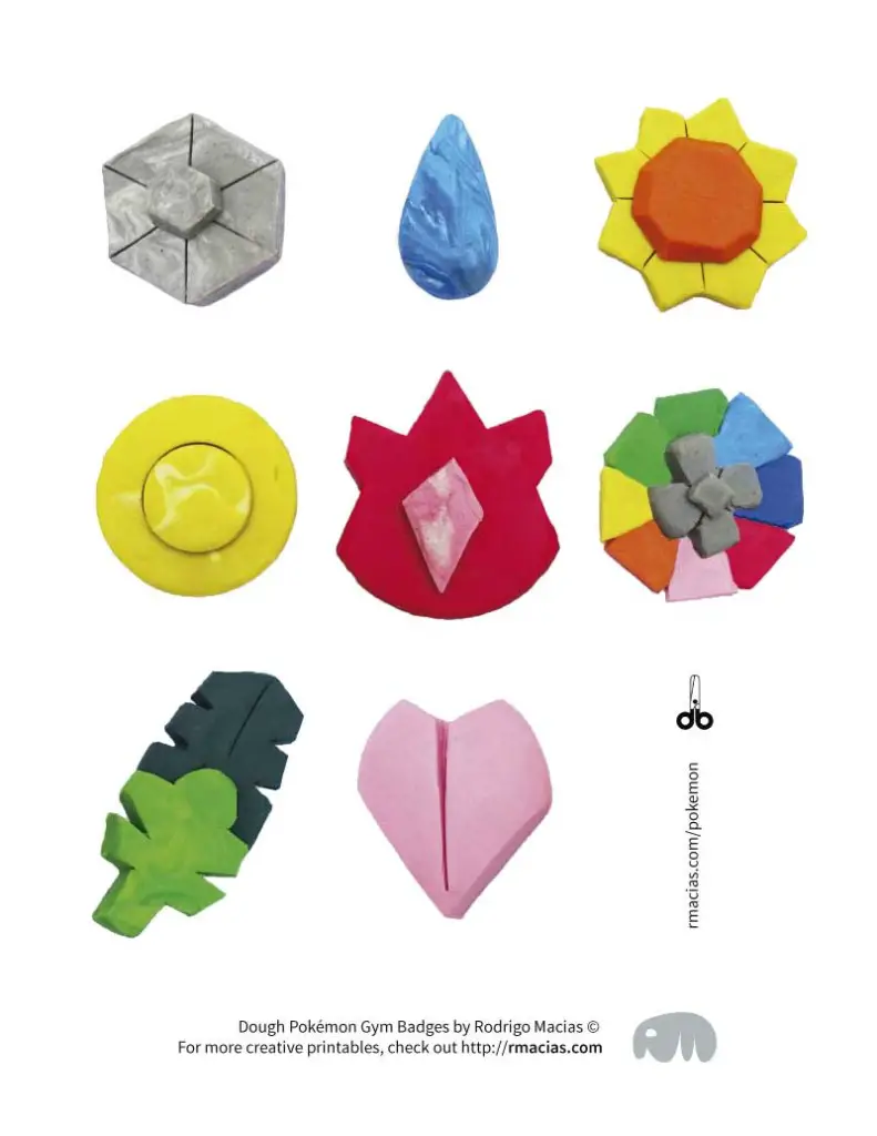 Pokémon Gym Badges - Handmade with Dough - Free Printable by Kids Activities Designer Rodrigo Macias