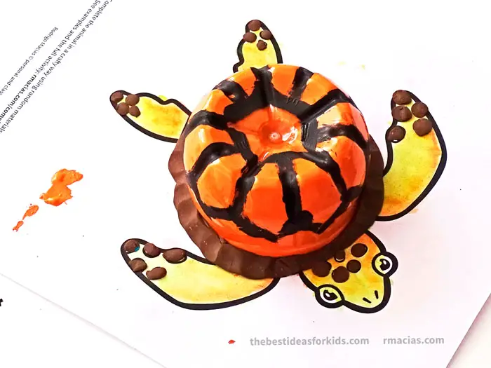 Art supplies and turtle from Complete The Animals Game - Fun idea for an Arts and Crafts game where kids exercise their creativity and problem-solving skills by coming up with different ways to complete the bodies of different animals. Free PDF has the base drawings for printable for the following animals: Lion, Bird, Cat, Turtle, Snake, Fish, Butterfly and Sheep.