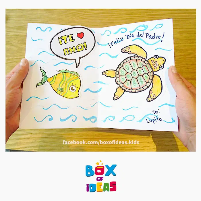 Daddy-turtle-and-fish-illustrated-guess-what-bilingual-card-for-Inclusive-Modern-DIY-Fathers-Day-Gift-by-box-of-ideas