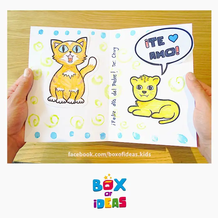 daddy-cat-and-baby-lion-illustrated-guess-what-bilingual-card-for-Inclusive-Modern-DIY-Fathers-Day-Gift-by-box-of-ideas