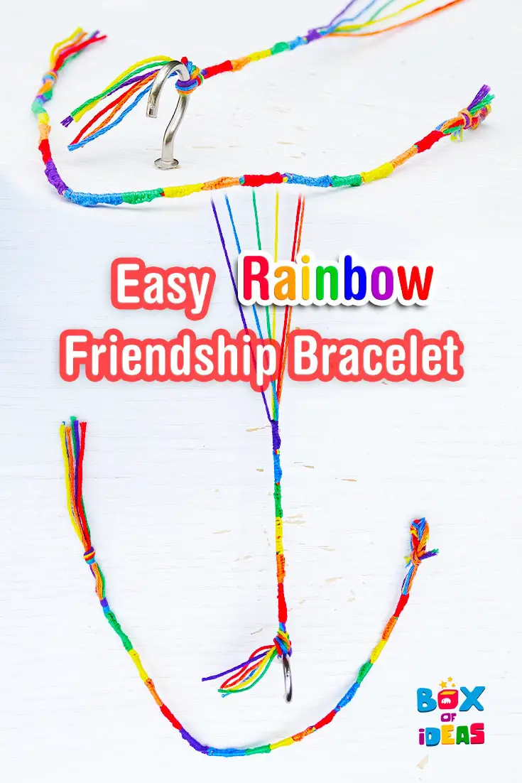 Colorful and Easy Rainbow Friendship Bracelet craft for kids! By Box of Ideas