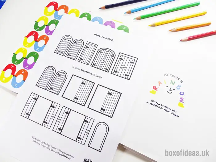 Doors printable coloring page for a recycled town project. A fun DIY kids craft toy made out of recycling #coloringpage #printable