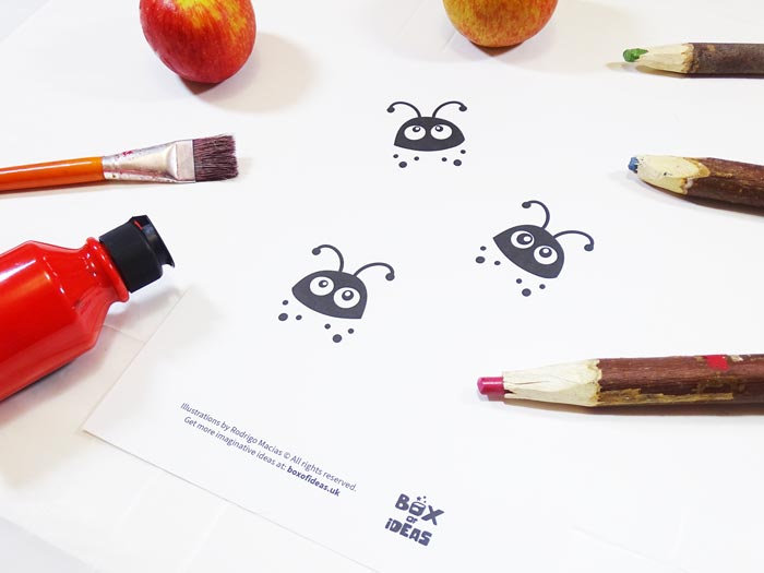 Printable Baby Ladybugs Coloring Page for Bugs and Nature Simple Stamping Art activity for Preschool Kids using Apples. #preschool #crafts #apples