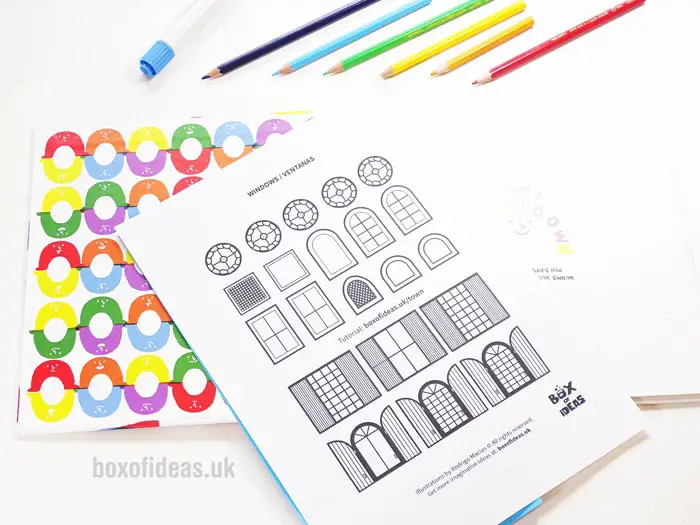 Windows printable coloring page for a recycled town project. A fun DIY kids craft toy made out of recycling. #printable #coloringpage #papertown