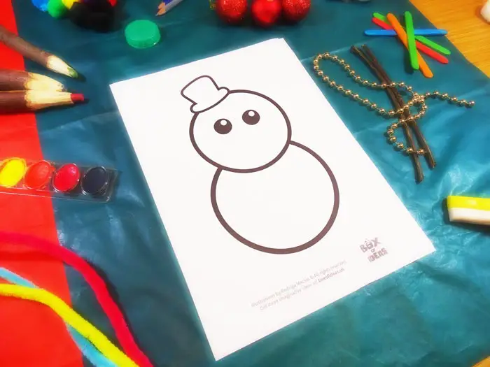 Template for Snowman Craft using different materials to complete the picture #christmas #craft #kids