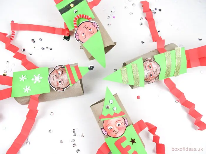 #Cardboard toilet tube elfs friends picture of #DIY #christmas #elf-on-the-shelf craft for preschool kids