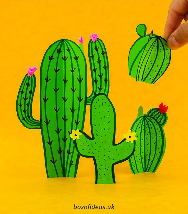 Four simple mexican paper cacti crafts made by kids #papercraft #kidscraft #crafts #cactus #easycrafts