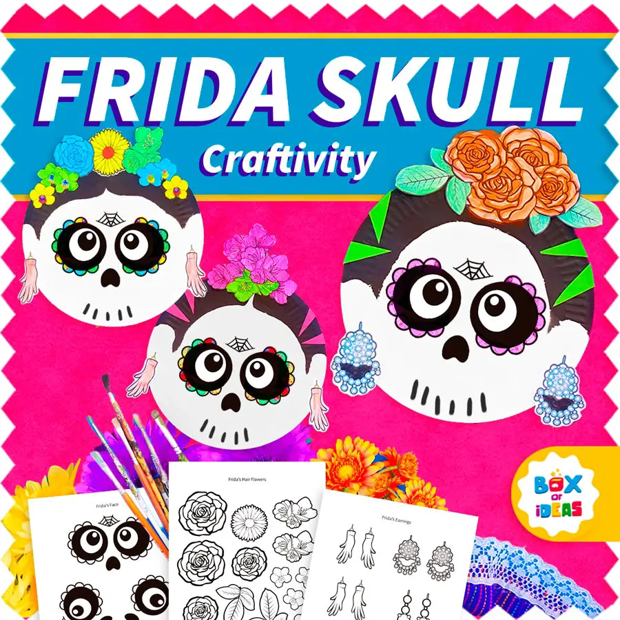 Paper plates crafts with sugar skulls and frida kahlo theme