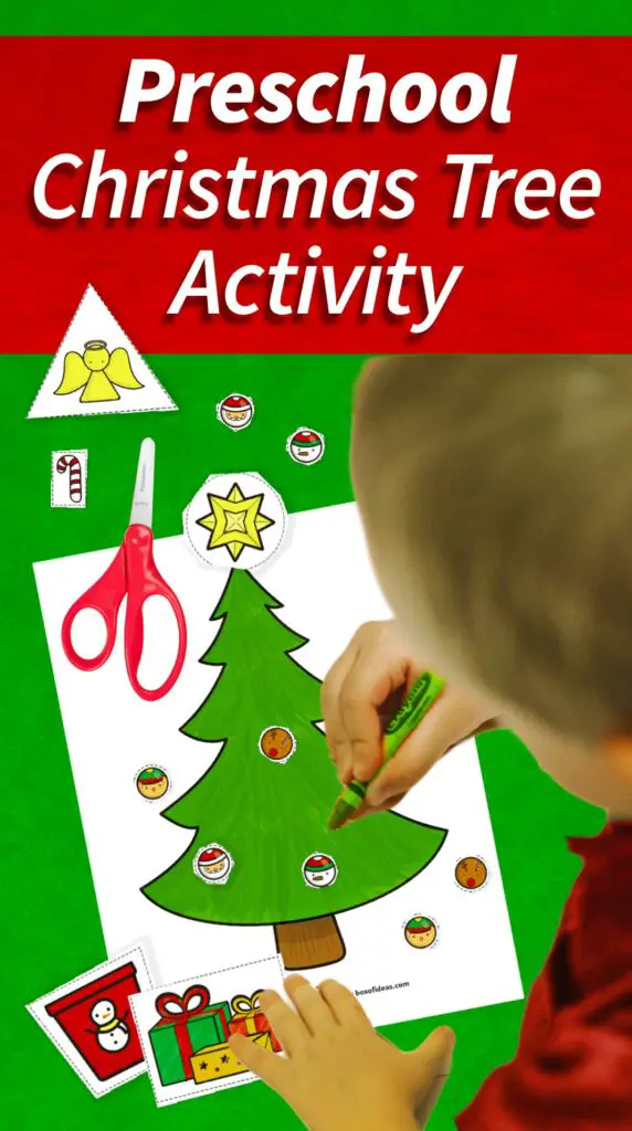 Preschooler doing a Preschool Christmas Tree Activity