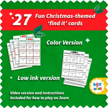 Fun virtual Christmas indoor scavenger hunt ideas for kids and other fun Christmas zoom activities for students. Includes printable and interactive video. #scavengerhunt #zoom #lockdowngames #onlinelesson #distancelearningtpt #distancelearning #preschoolactivities #kindergartengames #indoorgames #virtualactivity #christmasactivities #teacherspayteachers