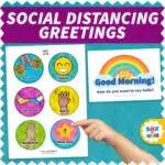 Social distancing poster with non-contact morning greetings options for the classroom