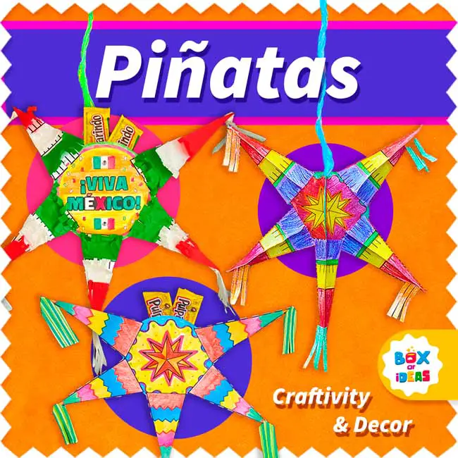 Three Colorful traditional mexican pinata paper crafts