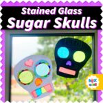 Stained glass Mexican sugar skulls decoration for classroom windows