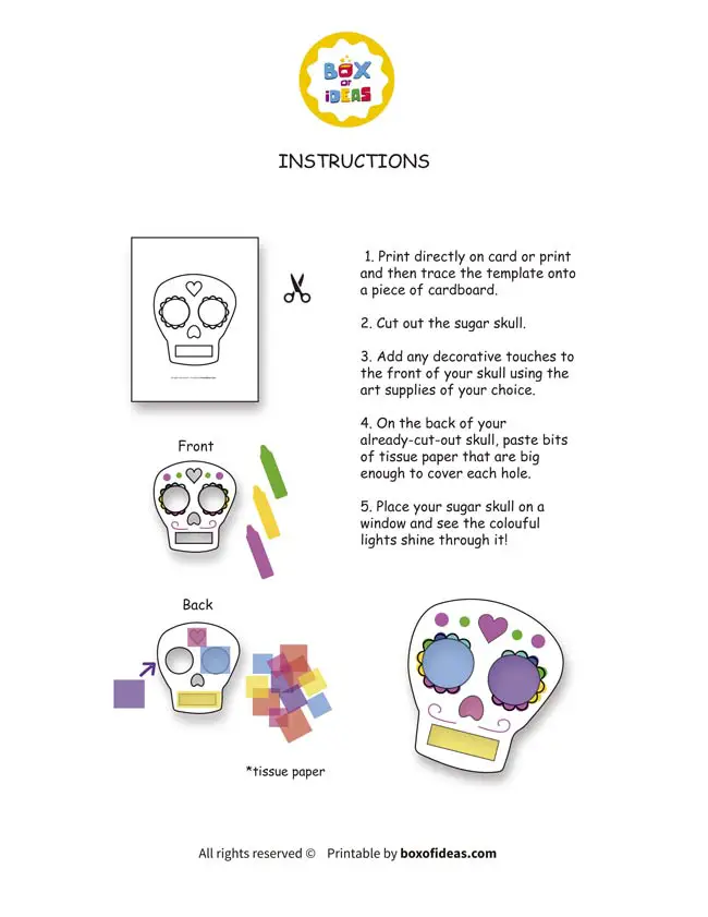 Instructions included in the Mexican sugar skulls craft project