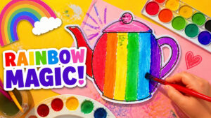 Rainbow Teapot Painting for Kids 🌈 (Free PDF Template)
